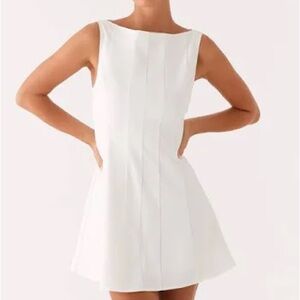 Peppermayo White Sheath Mini Dress Bateau Neckline